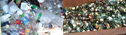 LEFT AND RIGHT Plastics and glass waste to be recycled. A 2001 study found that a large fraction of the plastics and glass reaching three New York City MRFs was finally landfilled due to a lack of markets. PHOTOS: NICKOLAS THEMELIS