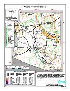 This map of Arizona shows the wind resource at 50 meters.