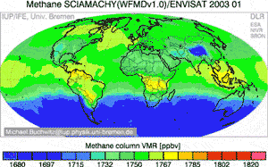 The first animation ever produced showing the global distribution of methane, the second most important greenhouse gas. Dr. Michael Buchwitz and Oliver Schneising from the Institute of Environmental Physics (IUP) at the University of Bremen in Germany produced the animation using Envisat SCIAMACHY observations from 2003 to 2005. 

Credits: IUP/IFE, Univ. Bremen