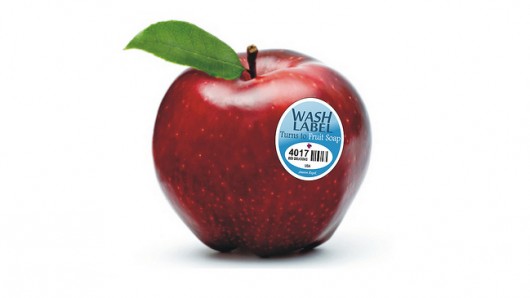 Fruitwash labels dissolve into organic fruit soap (image: Amron Exptl.)