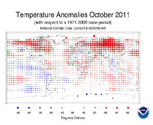 Global surface temperature Anomalies - October 2011.
