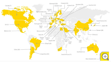 Map highlighting CAI countries and their respective Issue 35 rankings