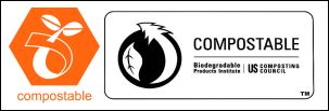 Biodegradable packaging in Europe is indicated by the orange compostable symbol. Institutions worldwide have joined forces to issue certifications of compostibility to promote trade and the application of certified bioplastic products